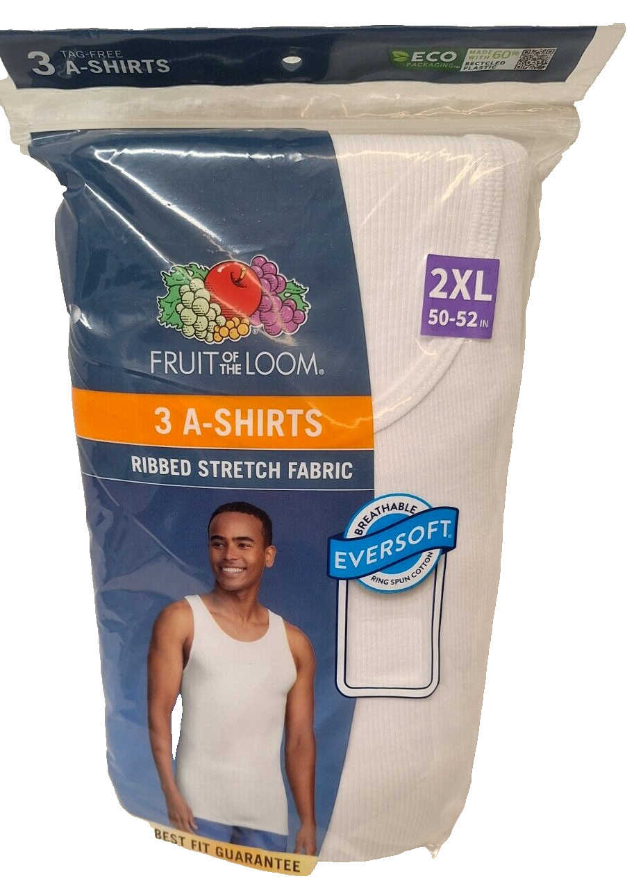 Fruit of the Loom Men's 3 pack A-Shirts Size 2XL 50-52in Ribbed Stretch Fabric gallery