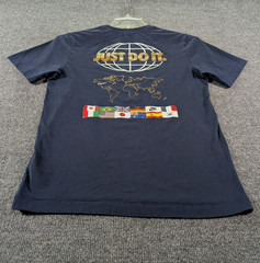 Nike Men’s Small Navy Short Sleeve Graphic Tee World Globe Logo National Flags