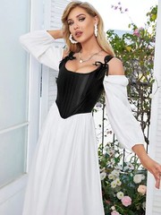 Womens Vintage Asymmetrical Hem Overbust Corset Tie Front Lace-up Back Bustie…