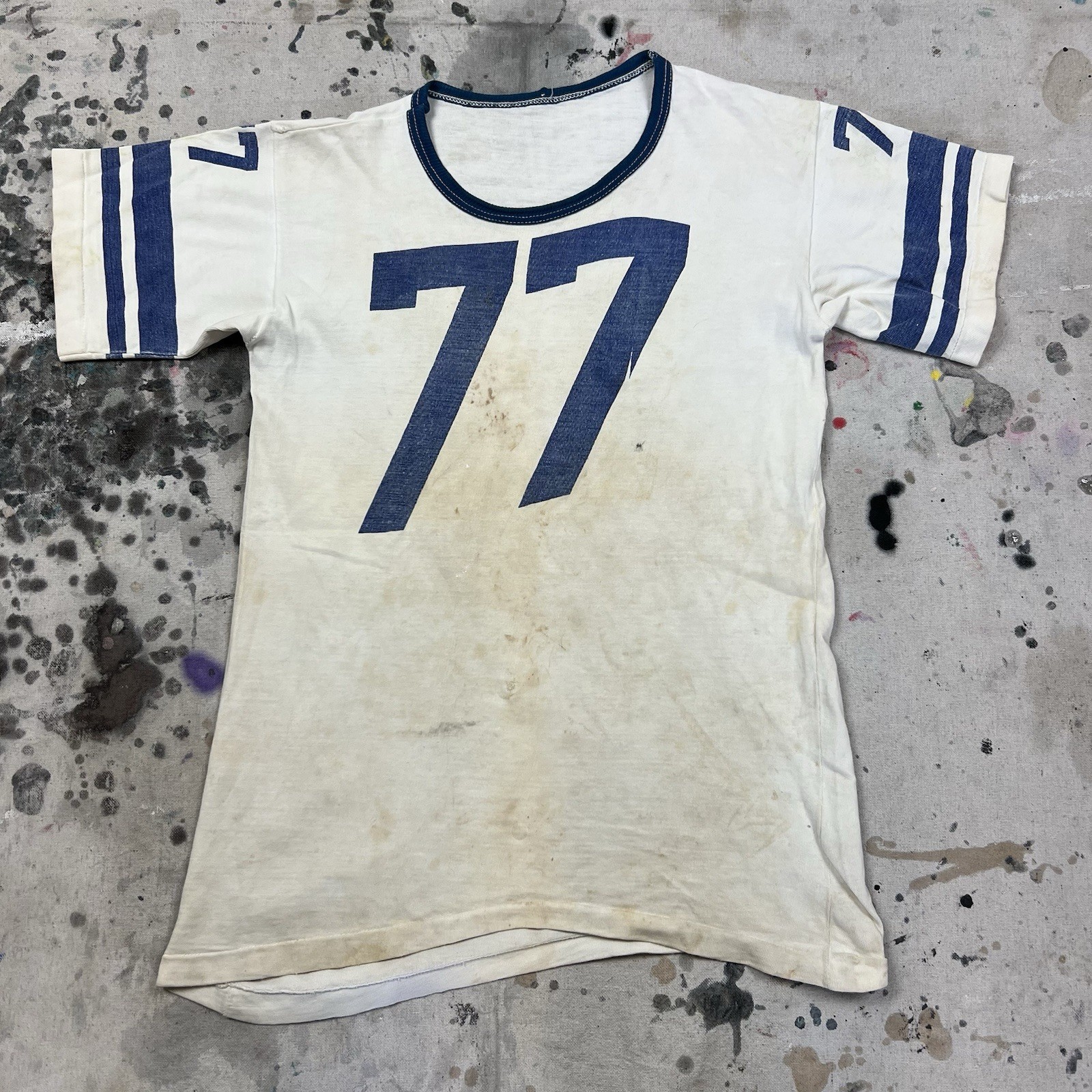 Vintage 50s 60s Water Print Cotton Jersey T Shirt #77 Mens Small Distressed