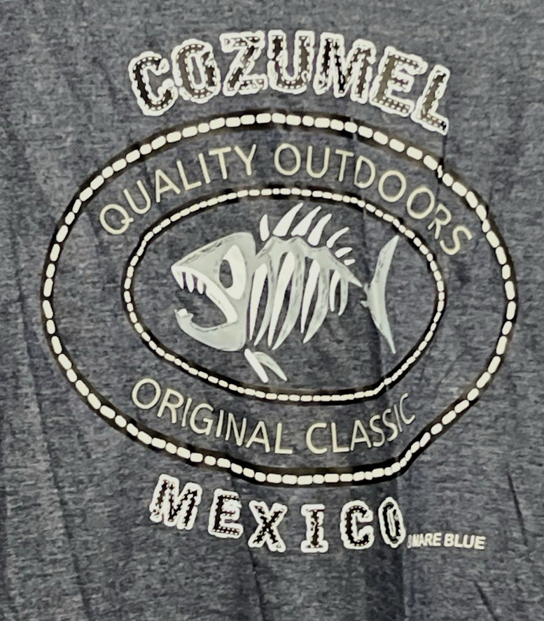 Men's T-Shirt COZUMEL MEXICO Souvenir Shirt BLUE Fish Skeleton SOFT KNIT sz XL gallery