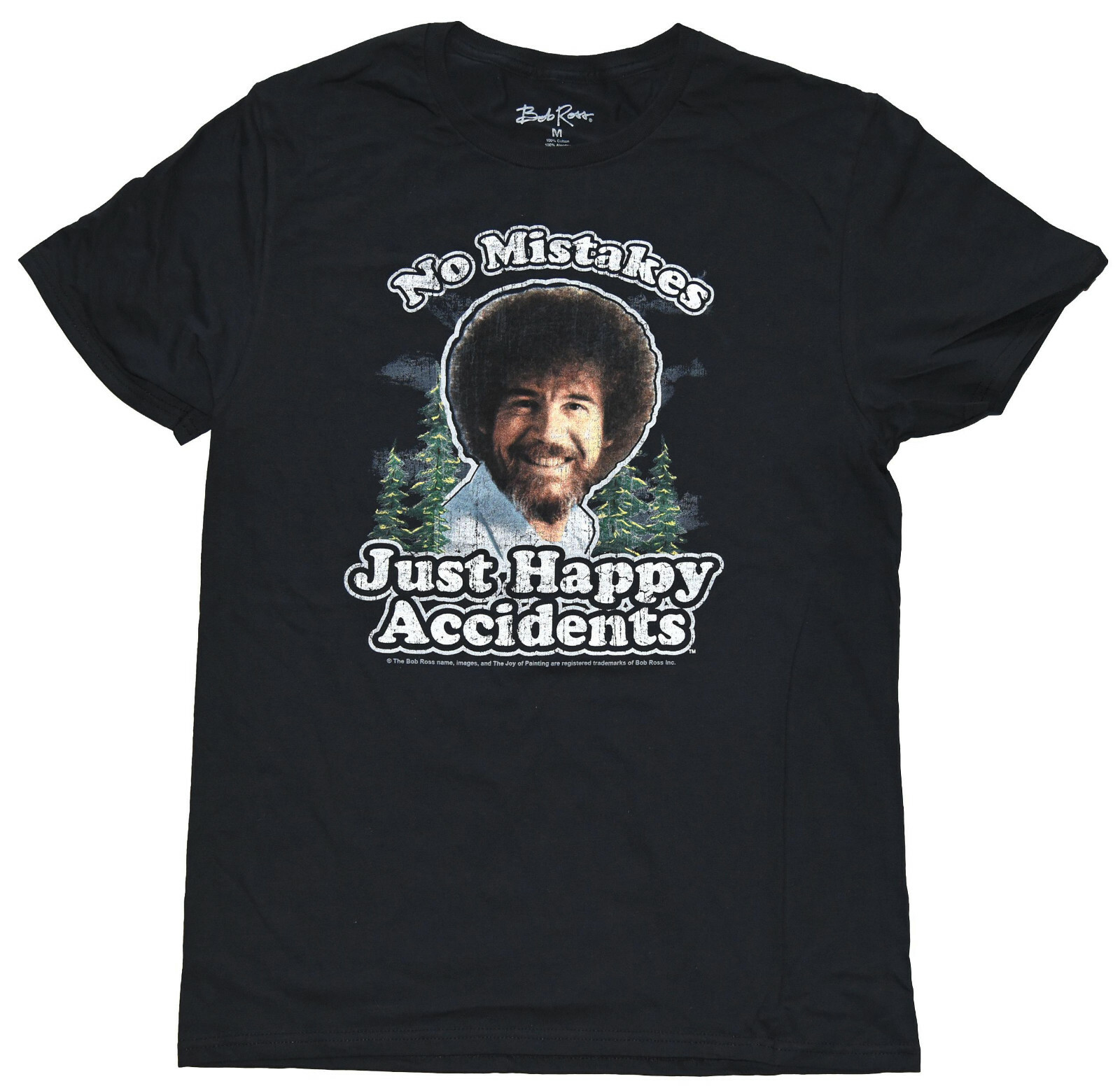 Bob Ross No Mistakes Just Happy Accidents Distressed Men’s Black T-Shirt New