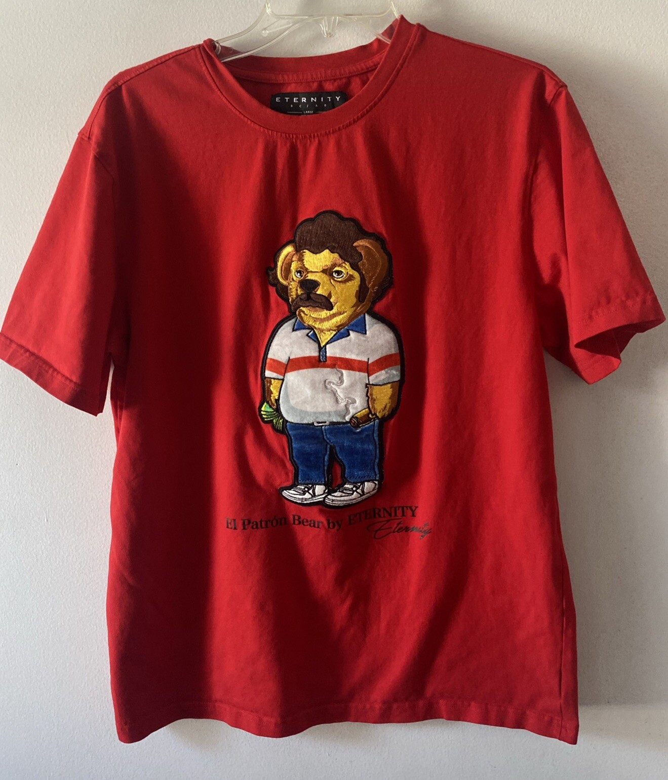 Eternity BC/AD Shirt Mens Sz L Red El Patron Pablo Esclobar Bear Embroidered