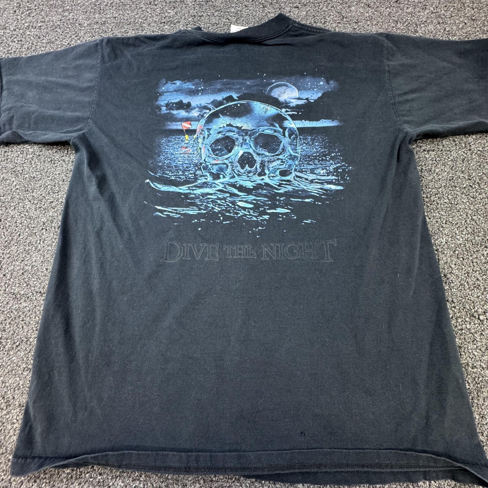 Vtg Anvil Shirt Mens Large Black Dive The Night Skull Scuba Graphic Tee Nautical