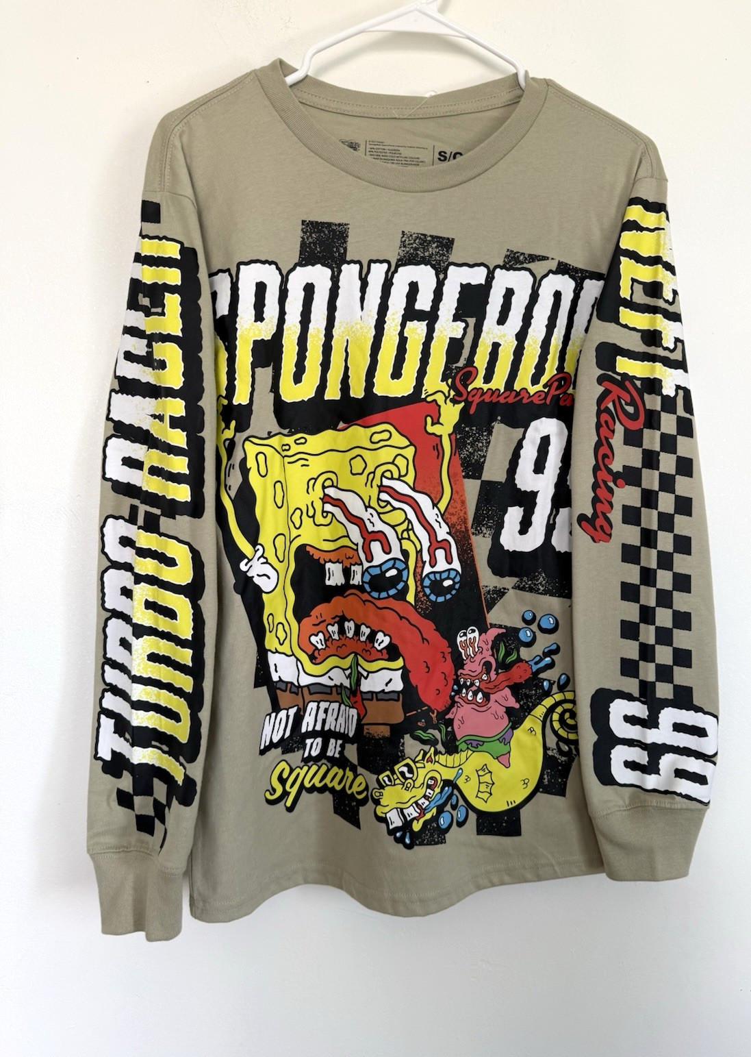Spongebob Square Pants NEFF Turbo Racer Graphic Long Sleeve Olive Green Shirt Sm gallery