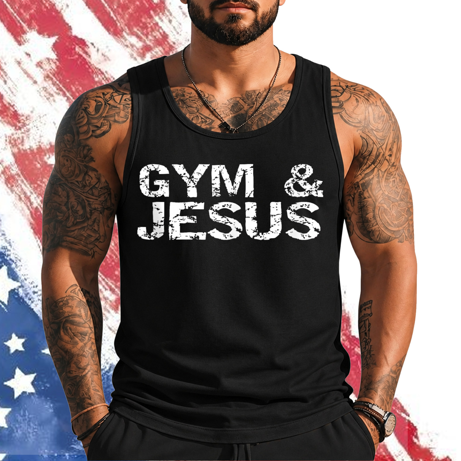 Christian Workout Gift for Men Distressed Gym and Jesus Tank Top