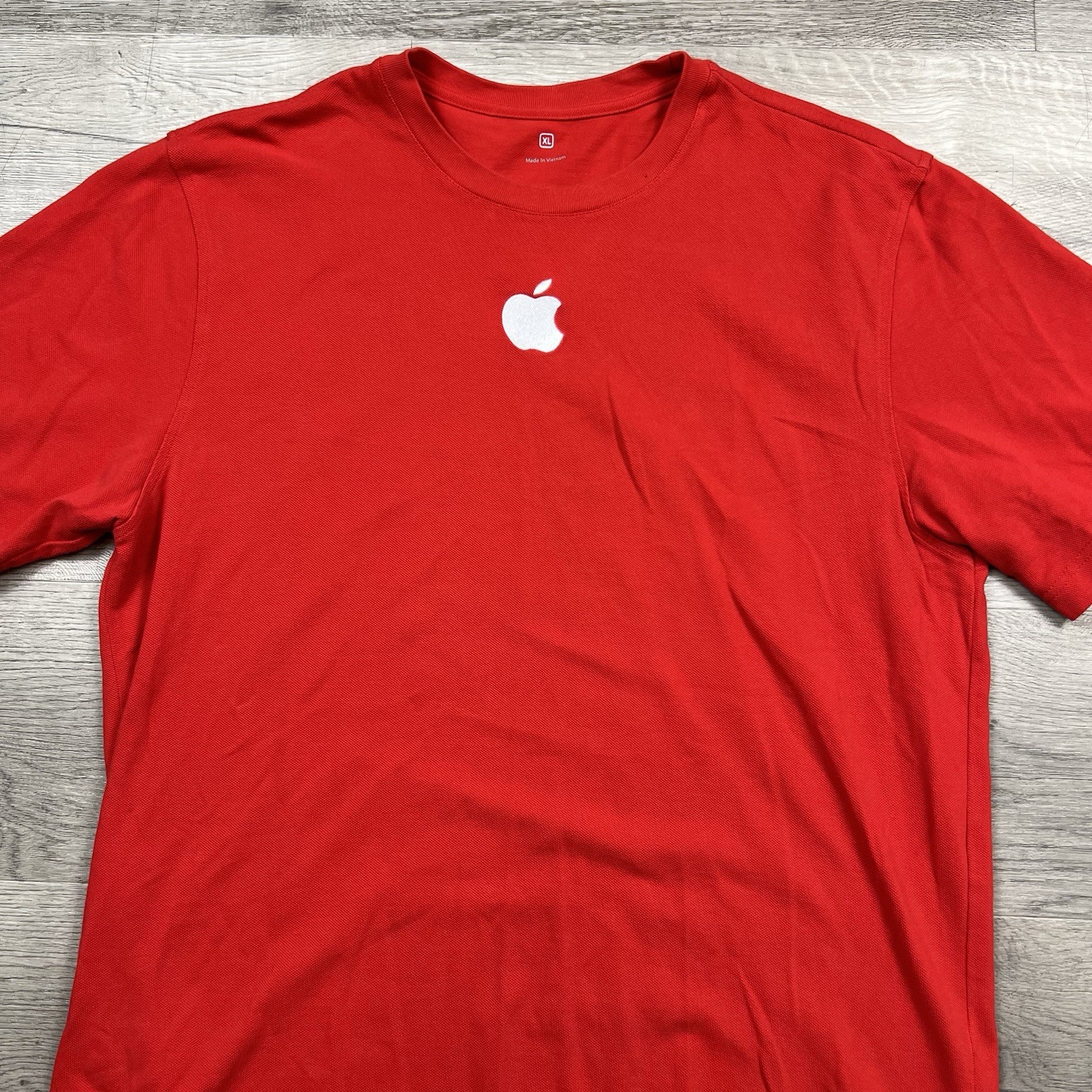 MENS XL KNIT APPLE STORE EMPLOYEE RED UNIFORM COTTON EMBROIDERED LOGO SHIRT TEE gallery