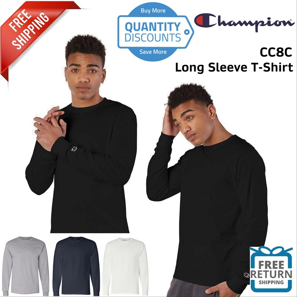 Champion Mens Long Sleeve Cotton T Shirt Blank Plain Solid CC8C Up To 2XL gallery