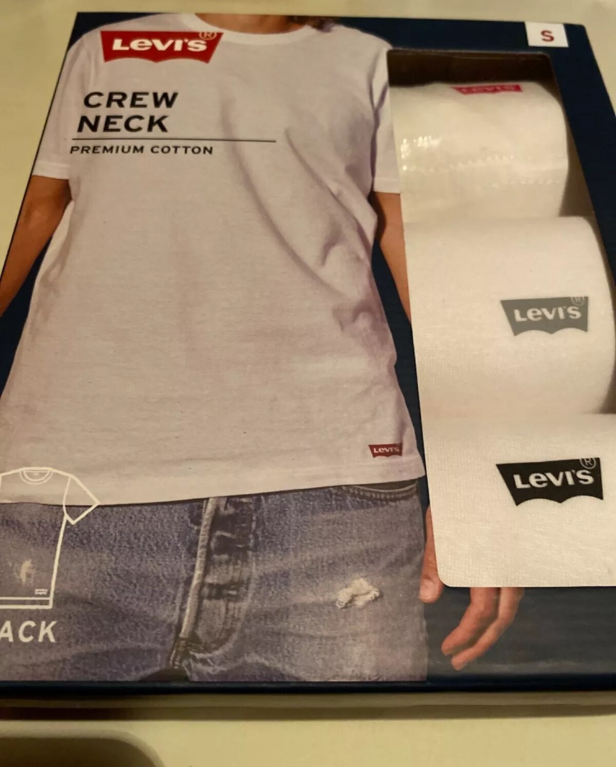 LEVI'S Men's White 3Pack Crew Neck White T Shirts Premium Cotton Choose Size gallery