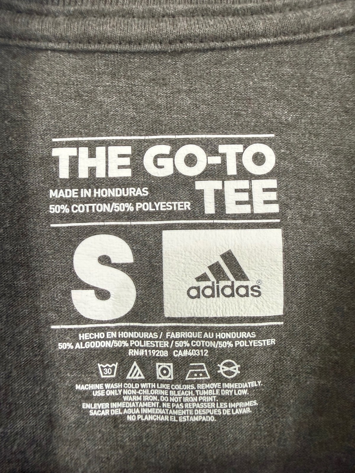 Adidas T-Shirt Mens S Gray Athletic The Go-To Tee Graphic Short Sleeve Red Logo gallery