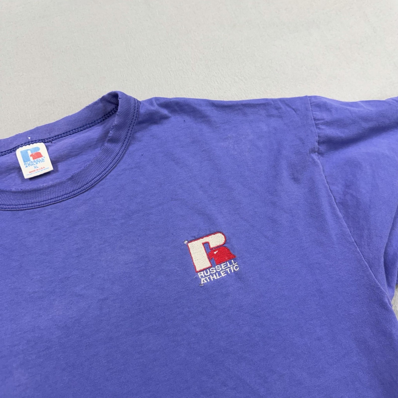Vintage Russell Athletic Shirt Mens XL Purple Logo T-Shirt Tee Made USA 90s gallery