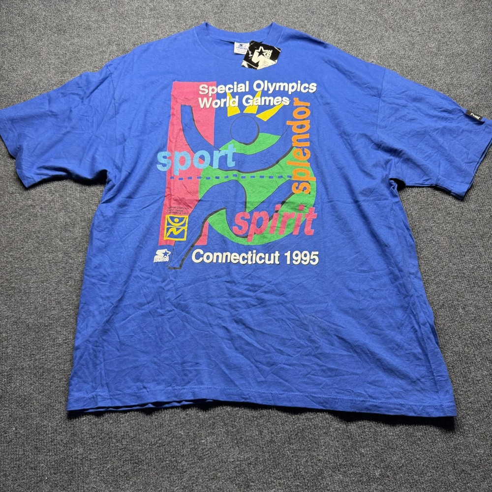 Vintage Starter Special Olympics Games Shirt Mens 2XL Blue Connecticut 1995 90s