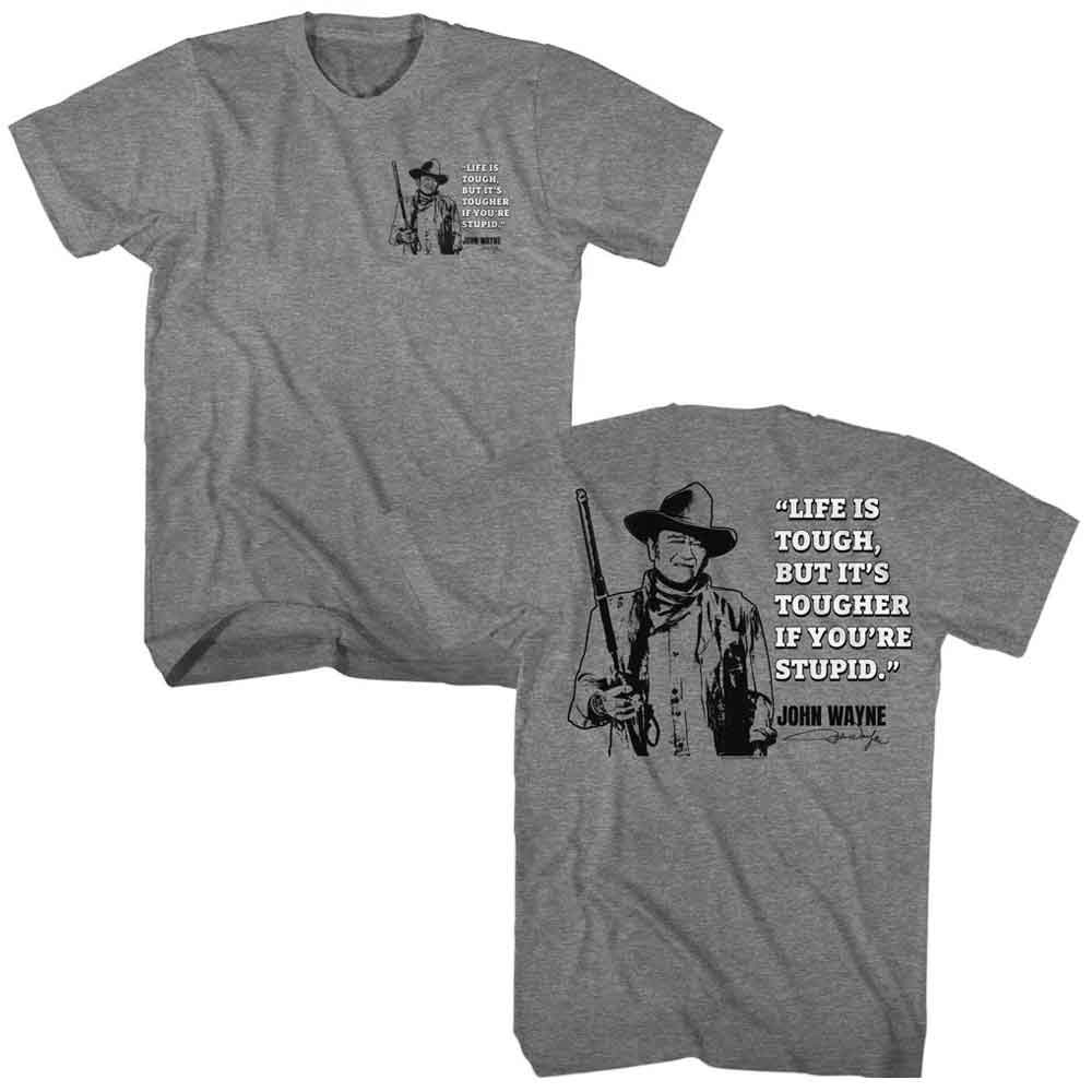 John Wayne – Life Is Tough Quote – American Classics – Solid Gray Adult Short Sl