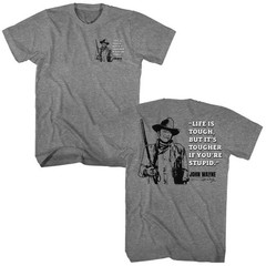 John Wayne – Life Is Tough Quote – American Classics – Solid Gray Adult Short Sl