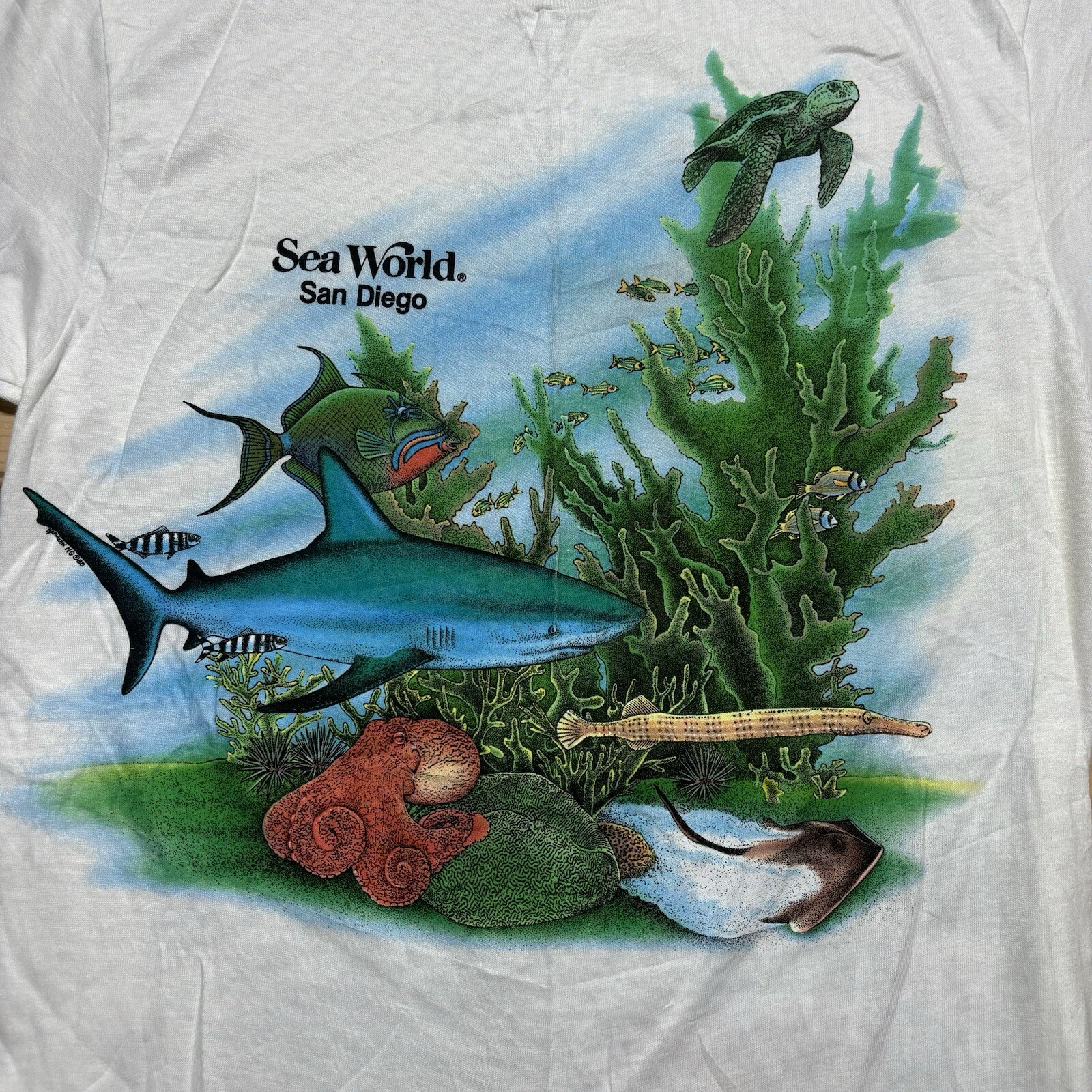 Vintage 80s Sea World San Diego Park Promo Underwater Shirt Size M Deadstock gallery