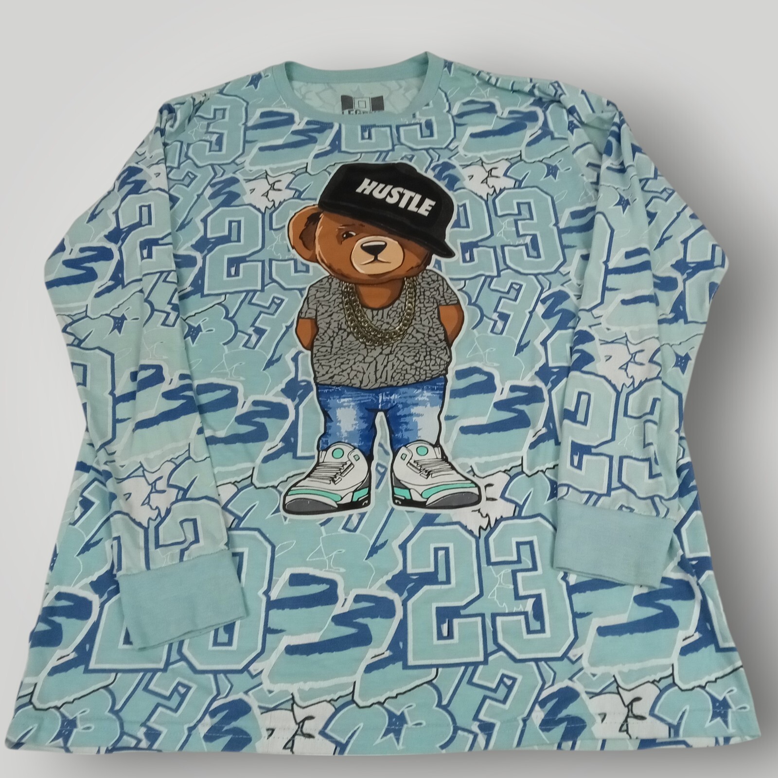 OG Legend 23 Men’s L Turquoise Long Sleeve Teddy Bear Drip Graphic T `Shirt gallery