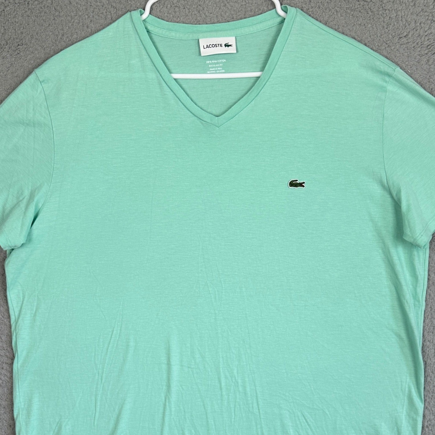 Lacoste 100% Pima Cotton T-Shirt Mens 2XL Mint Green V-Neck Short Sleeve Tee