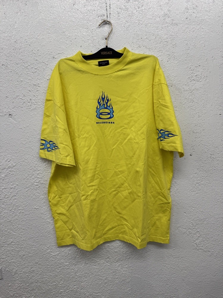 Balenciaga T-Shirt Yellow Burning Unity Logo Flame nero SIZE 3 Fit XL (X3)