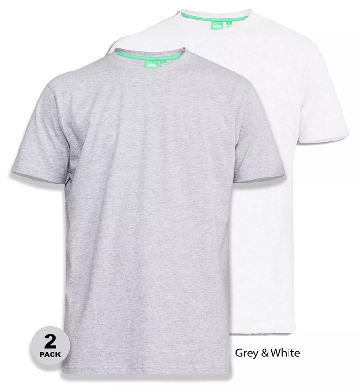 D555 Duke Big Mens 2 Pack Crew Neck T-Shirt Grey/White 2XL-8XL (KS16894)