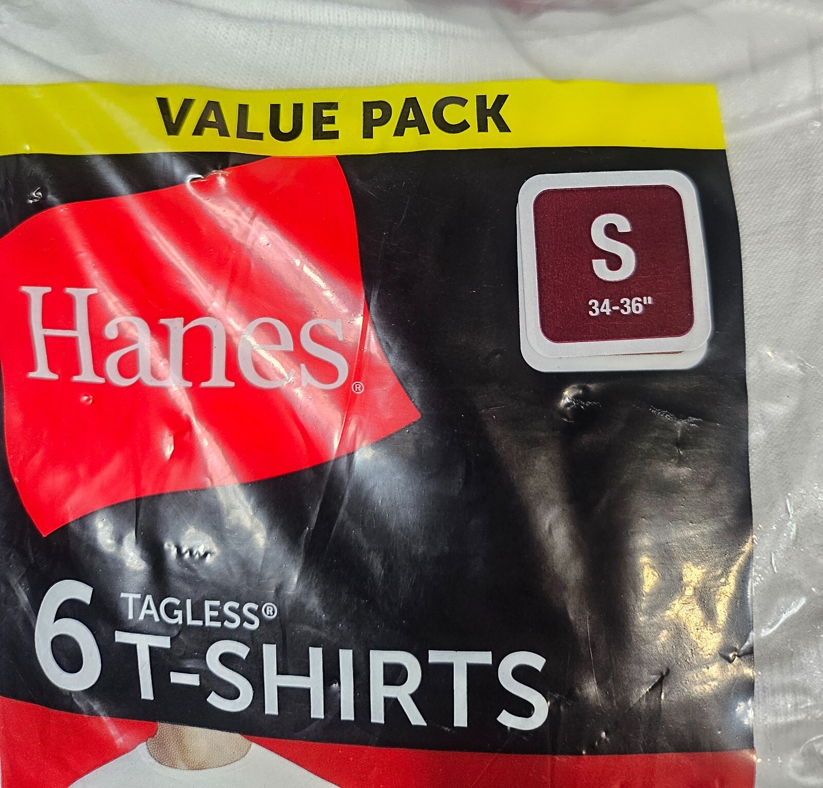 Men's Short Sleeve T-Shirt S 34-36 Hanes Crew Neck 6 Pack White Cotton Wicking gallery