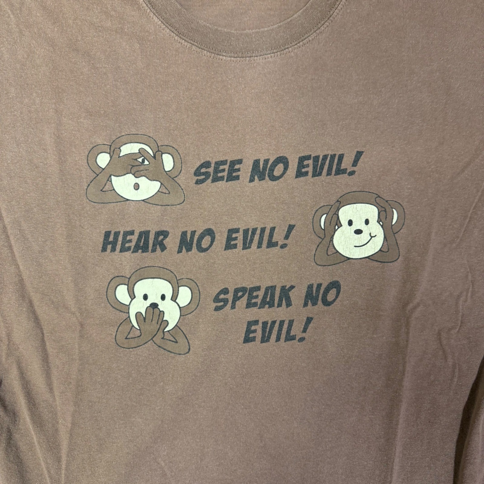 Gildan Ultra Cotton Mens XL Brown Three Wise Monkeys Graphic T-Shirt Tee gallery