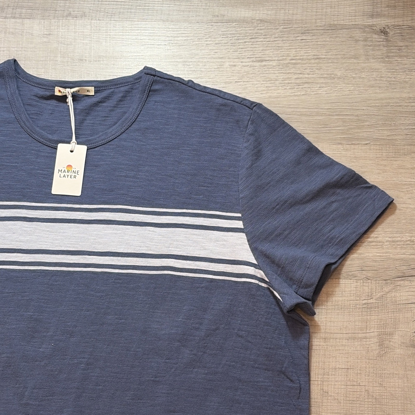 NWT MARINE LAYER VINTAGE HEAVY SLUB STRIPE TEE MENS XL NAVY BLUE PREPPY Y2K NEW gallery
