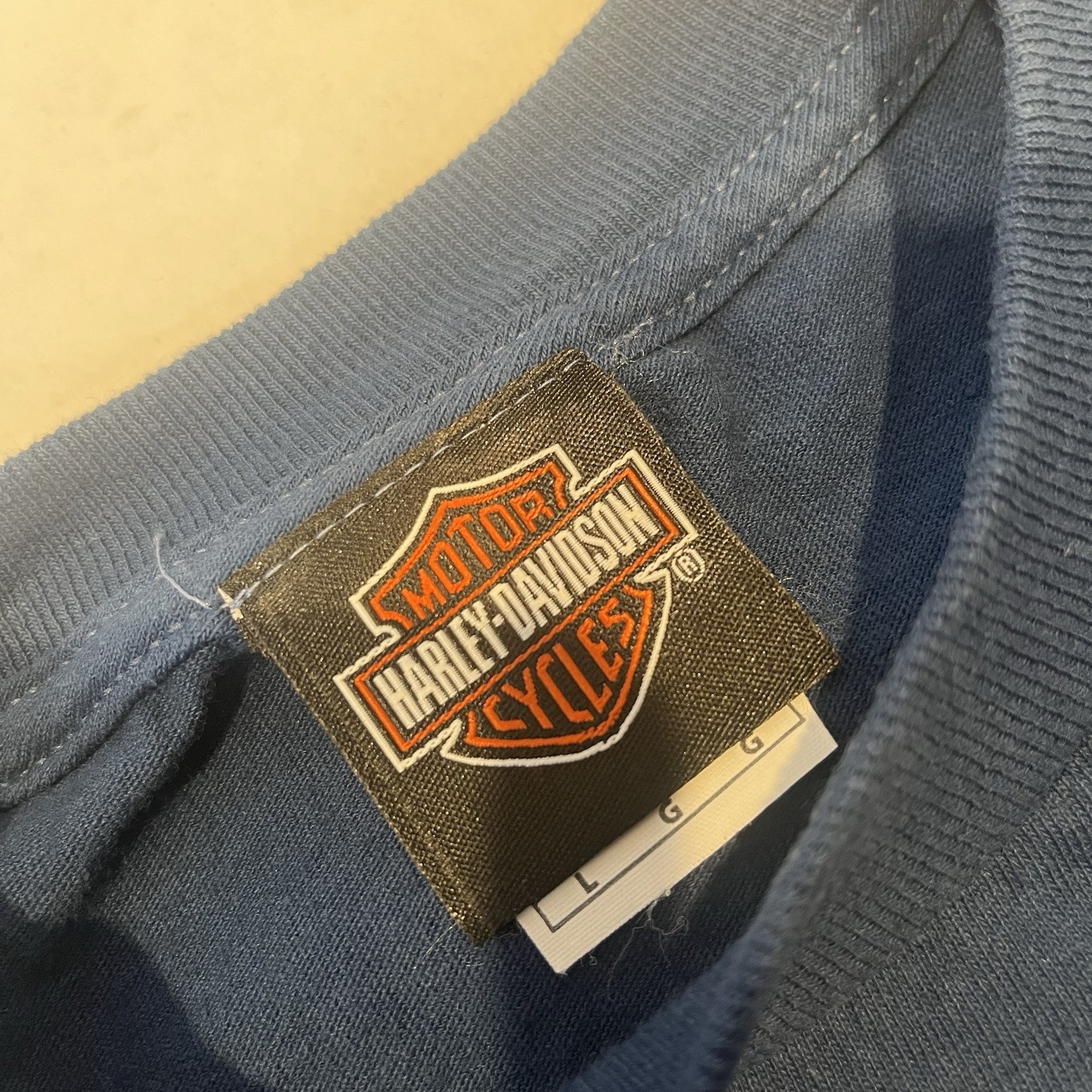 Harley Davidson Large Blue Long Sleeve Graphic T Shirt Kansas City Flames Clean gallery