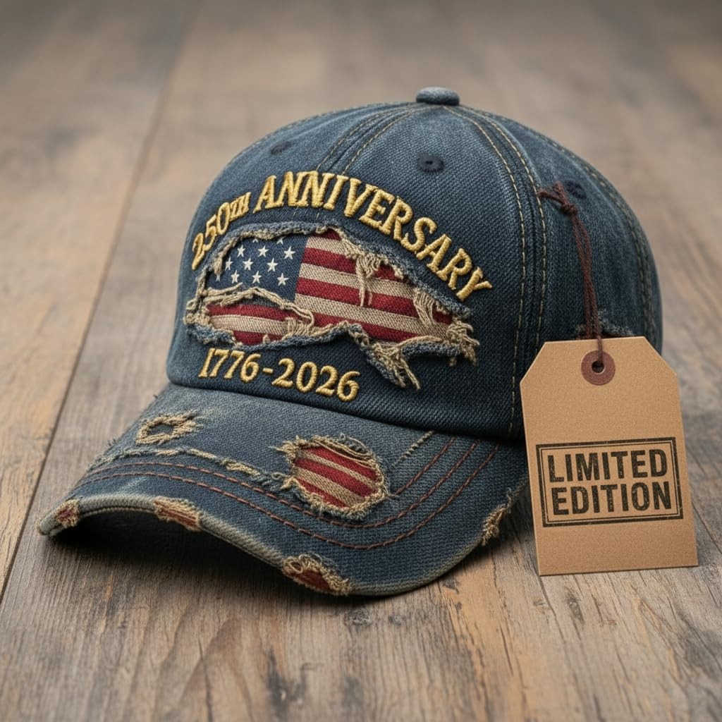 USA 250th Anniversary Hat 17762026 Embroidered Distressed Denim Cap Vintage... gallery