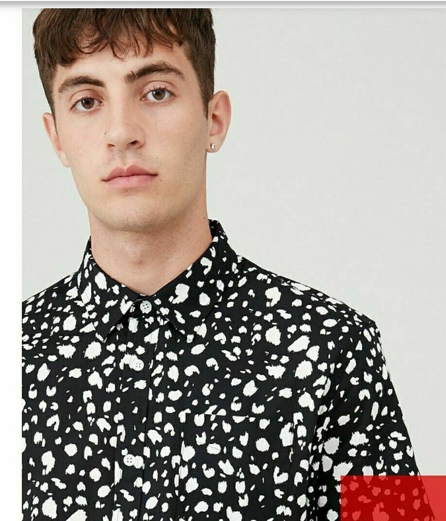 V By Very Mens Cotton Animal Print Party Shirt - Black White Size Uk Large L gallery