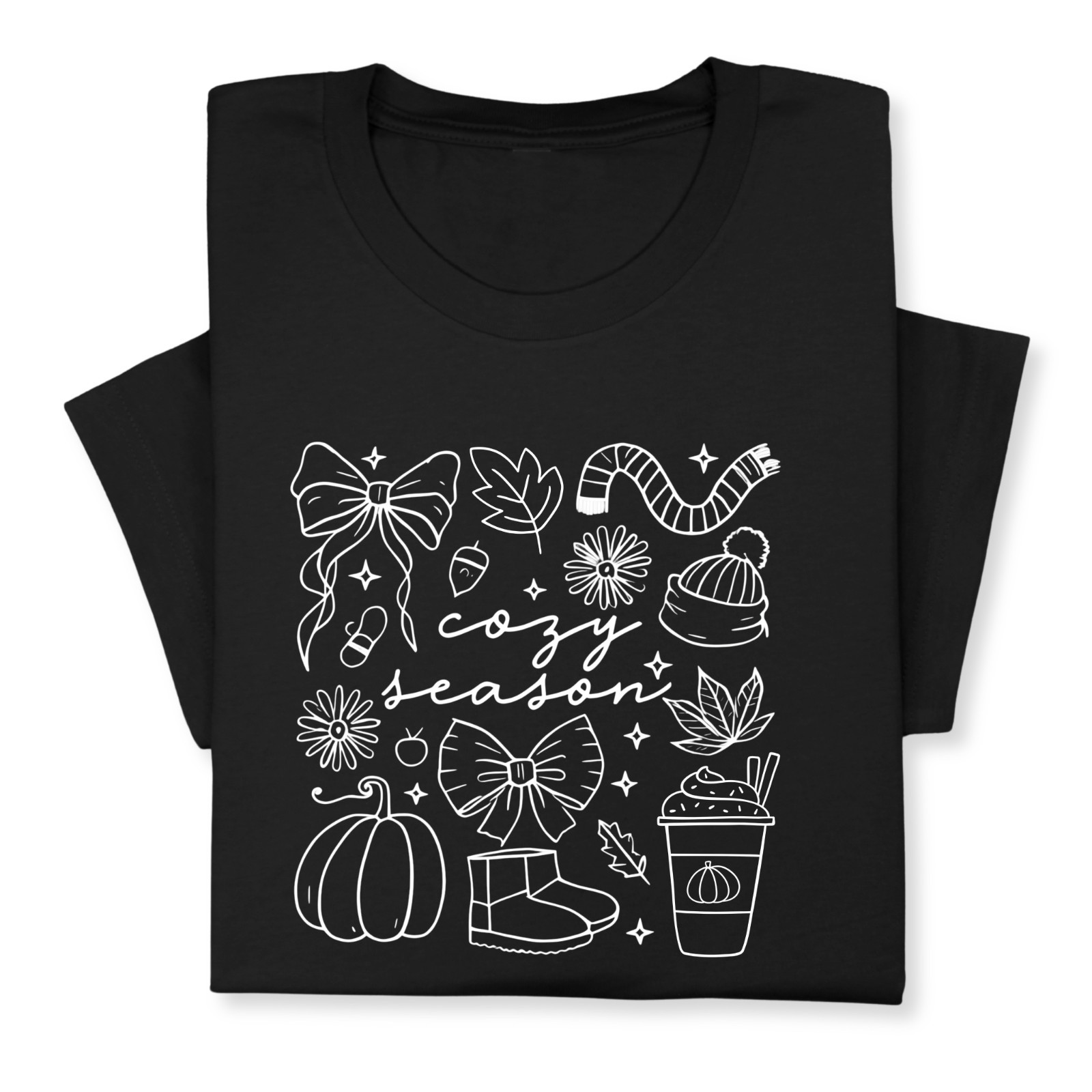 Cozy Season Fall Doodle T-Shirt, Pumpkin Coffee Autumn Graphic Tee gallery