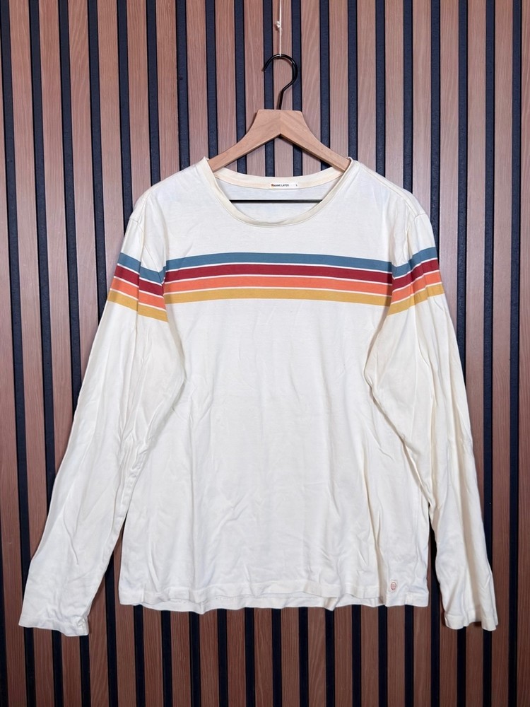 Marine Layer Shirt Large Men’s White Long Sleeve 4 Stripe Casual Crewneck