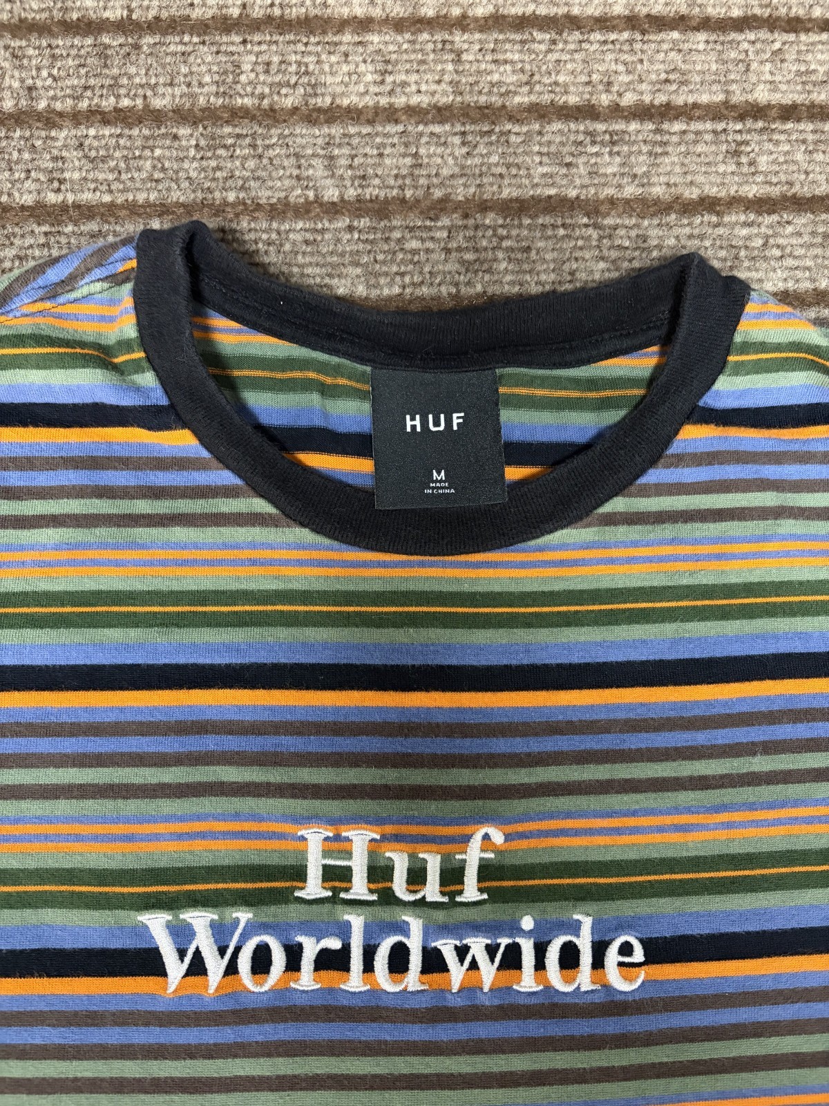 Huff Men's Shirt Med Blue Contrasting Trim Casual Short Sleeve Embroidered Logo gallery