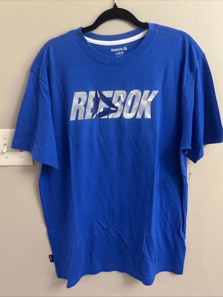 Reebok Men’s Size L Athletic BlUE Graphic Tees NWT CREW NECK TAGLESS