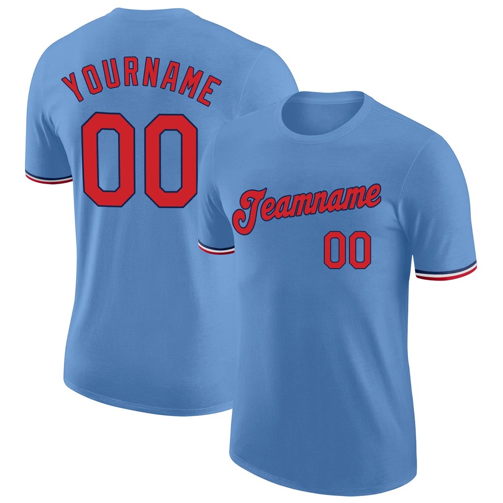 Custom Light Blue Red Navy Performance T-Shirt Personalized Team Gift for Men