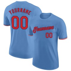 Custom Light Blue Red Navy Performance T-Shirt Personalized Team Gift for Men
