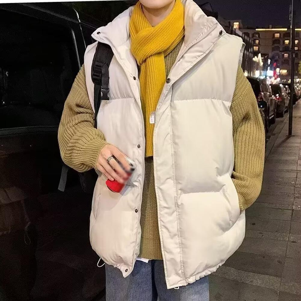 Men Sleeveless Vest Polyester Stand Collar Casual Solid Color Outerwear gallery