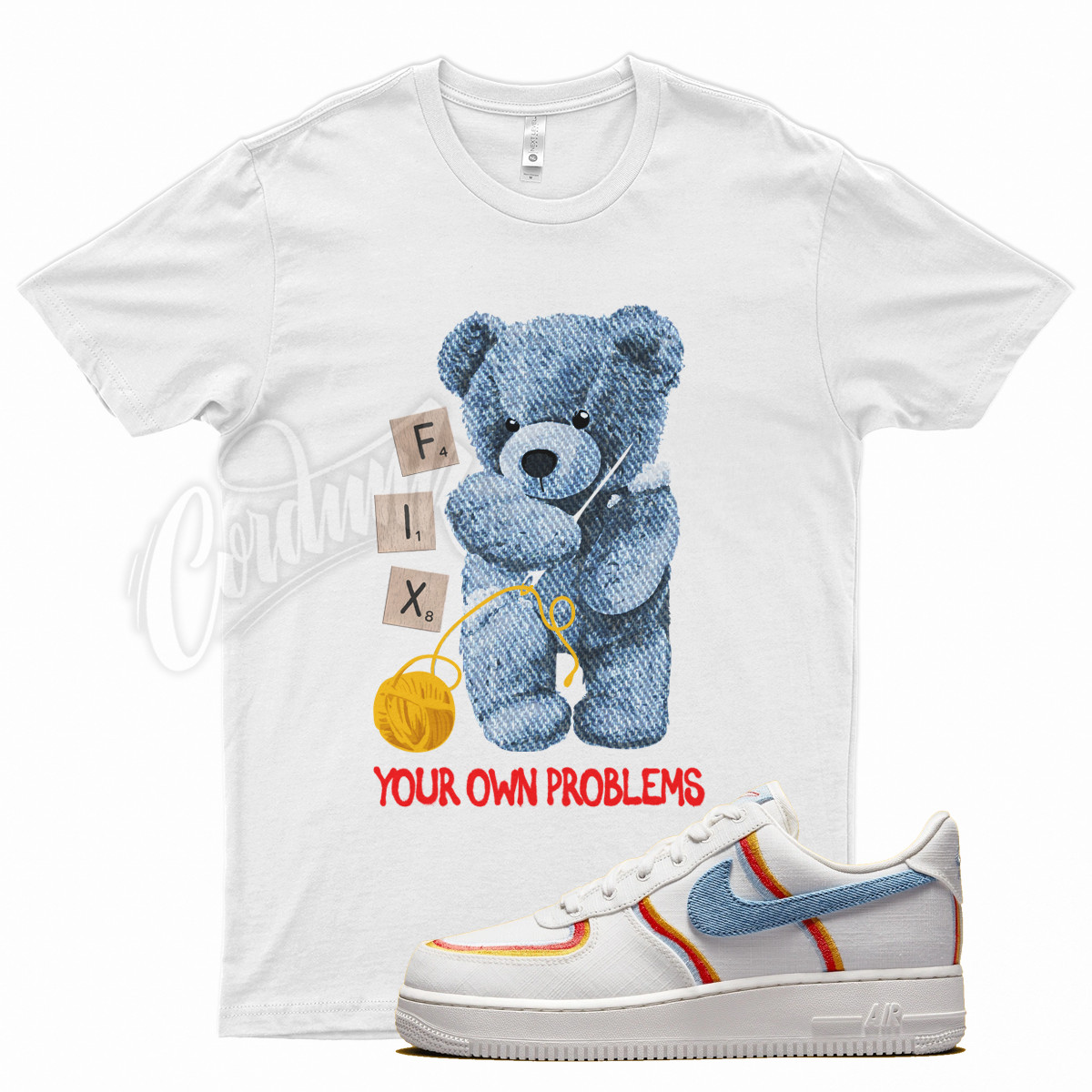 White FIX T Shirt for N Air Force 1 Low Sail Light Armory Blue Chili Red gallery