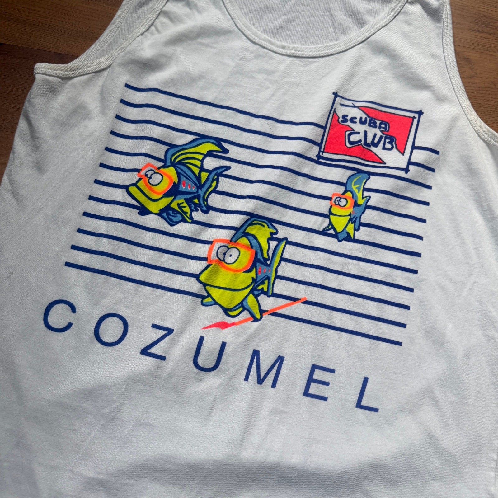 Vintage 90's Cozumel Mexico Scuba Club White Neon Fish Tank Top Shirt Sz Large gallery