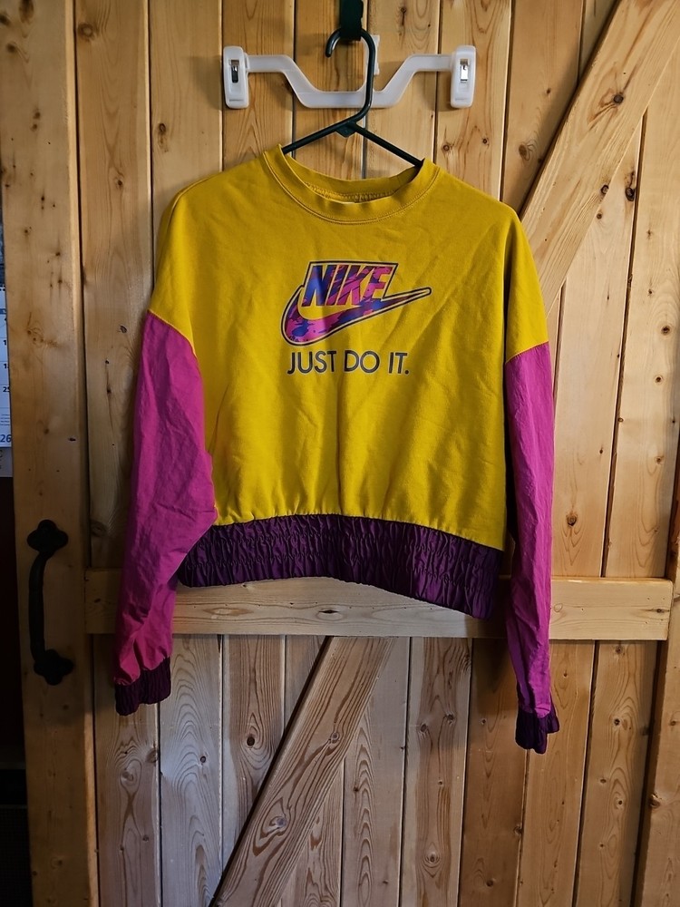 Nike Just Do It Color Block Long Sleeve Half Shirt Size Small Yellow, Purple