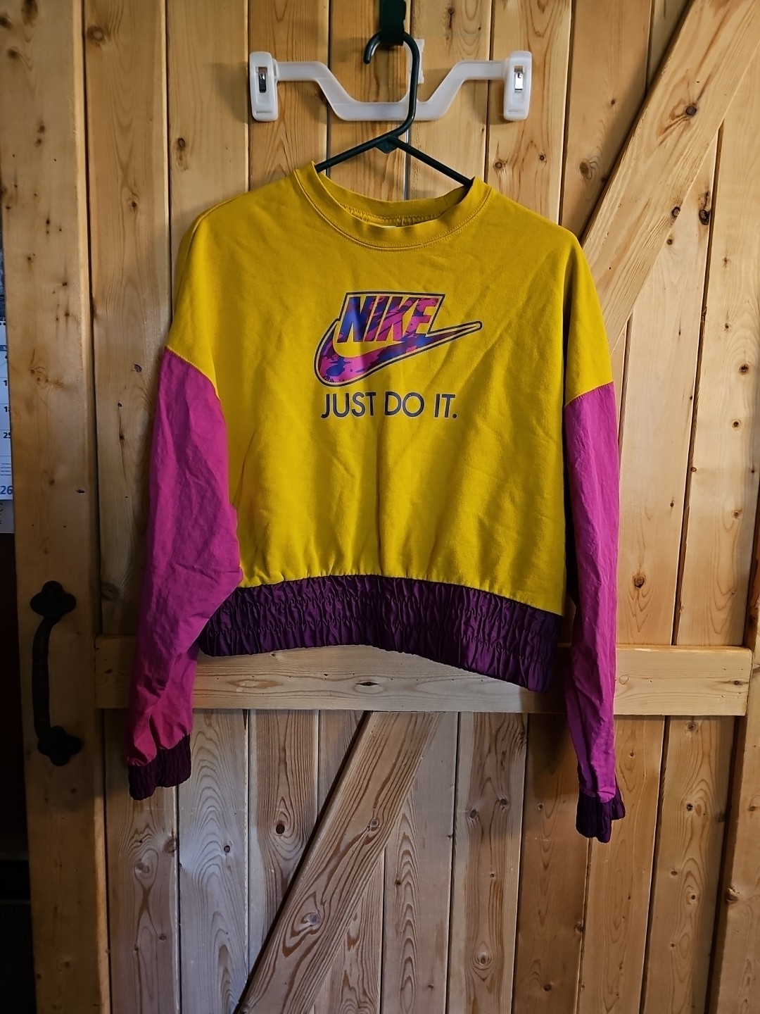 Nike Just Do It Color Block Long Sleeve Half Shirt Size Small Yellow, Purple