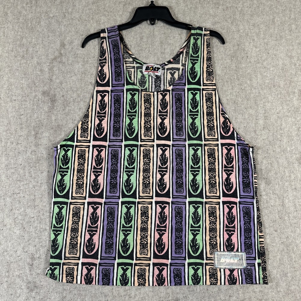 VTG Lightning Bolt Brand Tank Top Large Fish & Totems Pastel Multi