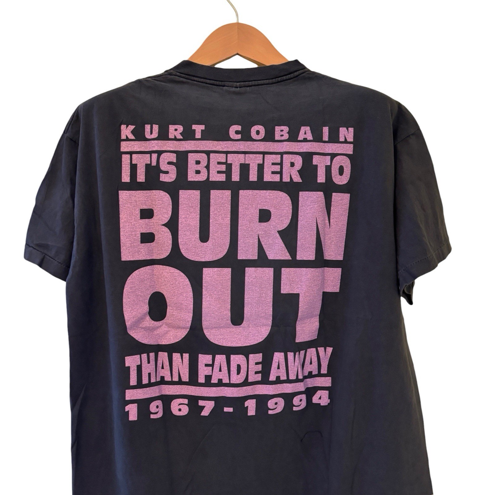 Nirvana 90s Kurt Cobain “Its Better To Burn Out Than Fade Away” REPRINT Shirt XL gallery