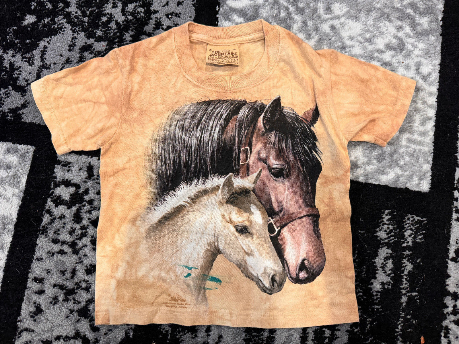 Vtg The Mountain Horse T-Shirt Youth SM Brown Tie-Dye 2004 Clayton Weis