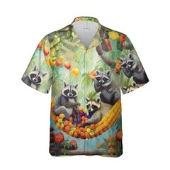Mens Button Down Raccoon Pineapple Hawaiian Top Novelty Holiday Summer Shirt