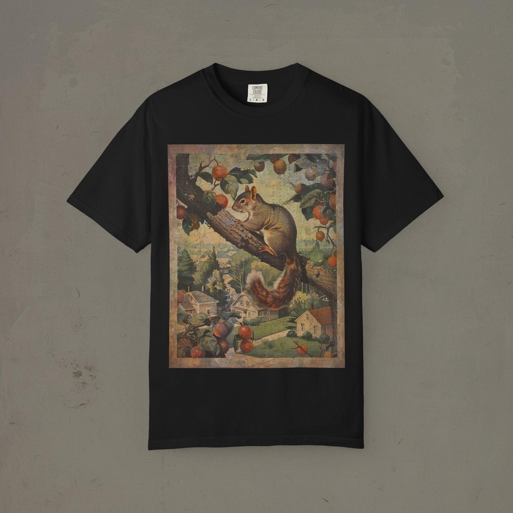 SQUIRREL Fruit Tree T-Shirt, Pet Rodent Orange Snack Tee, Vintage Squirrel Shirt