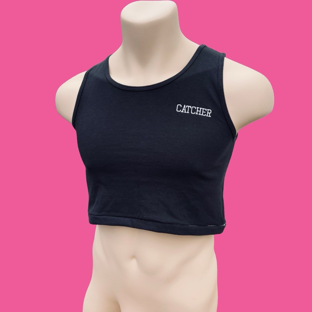 Personalizable Catcher custom embroidery Mens black cotton crop tank top