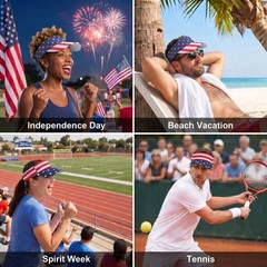 2-Pack American Flag Sun Visor Hat for Women & Men, Adjustable 4th of July St…
