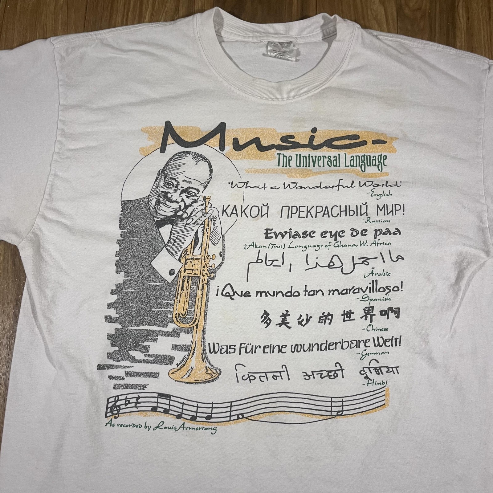 Vintage Louis Armstrong Music Universal Language Shirt Mens Large Double Sided gallery