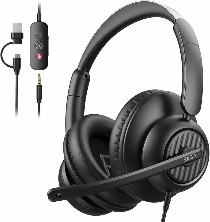 EKSA H8 USB Headset with Microphone for Work, Stereo Wired Computer Headphone…