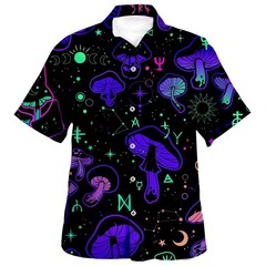 Mens Button Down Psychedelic Neon Mushroom Trippy Magic Fungus Novelty Shirt